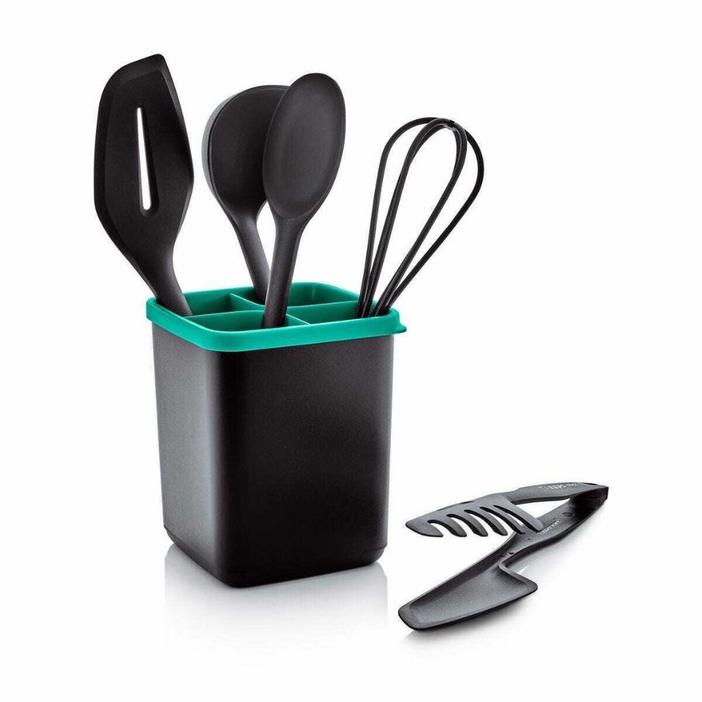 Tupperware Kitchen Prep Cooking Tools Utensils With Holder Set of 5 New